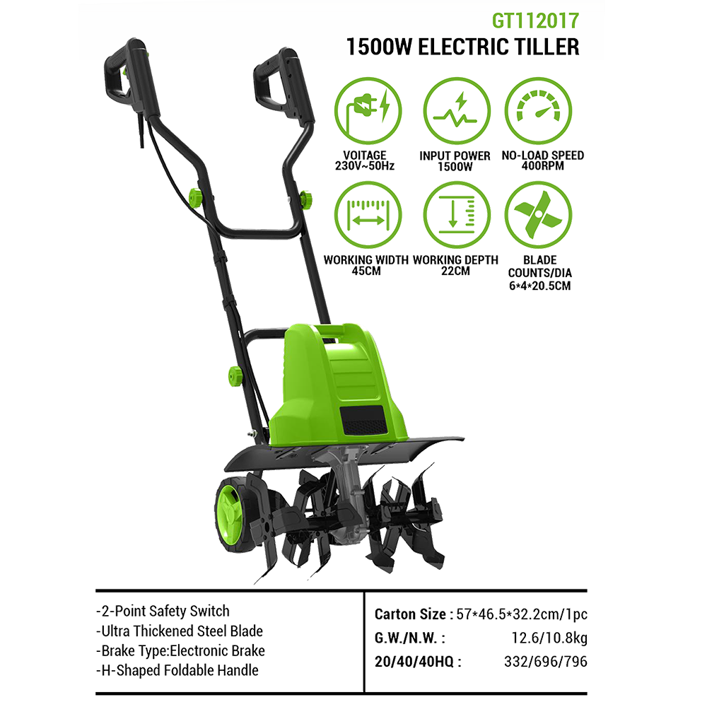 Cultivador Elétrico de 1500W c - Soil Tilling Cultivator avaliação e preço